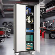 Gabinete de almacenamiento para garaje con ruedas y tablero perforado, armario de metal con cerradura de 72" de altura, 2 puertas y 4 estantes ajustables para taller de garaje