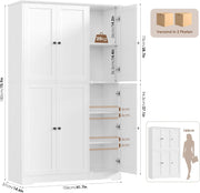 Armario de cocina FirFurd, armario multiusos de 180 cm, armario despensero, aparador con 6 puertas y estantes ajustables, armario multiusos para cocina, salón y recibidor, 180x106x37 cm, blanco