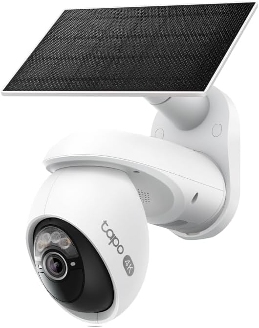 Kit de cámara de vigilancia para exteriores Tapo C660 con panel solar 4K 8MP, visión 360°, visión nocturna a color Starlight, batería de 10 000 mAh, detección por IA, IP66, alarma rápida y antirrobo