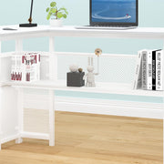Escritorio en L HSH con cajones, escritorio esquinero para oficina en casa, mesa de ordenador con espacio de almacenamiento y armario, escritorio moderno de metal y madera para despacho, blanco, 150 cm