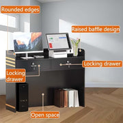 Mostrador de recepción moderno con 2 cajones con cerradura, mesa de caja para comercios, cajeros, recepción, muebles de oficina elegantes para espacios profesionales