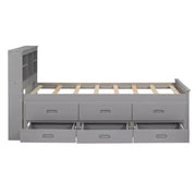 Cama tipo plataforma con nido y cajones, cama tipo plataforma con almacenamiento y USB, cama tipo plataforma de madera con estantería