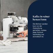 Cafetera de brazo De'Longhi La Specialista Arte EC9155.W, máquina de espresso con molinillo, 8 niveles de molienda, 15 bares, 3 temperaturas, boquilla para espuma de leche, 1550W, depósito de 1,7L, blanca, incluye kit de barista