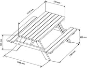Mesa de picnic de madera Jardipolys con bancos integrados para 6 personas - 1,77 m de madera - 177 x 160 x 73 cm - Cerland