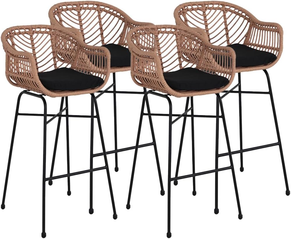 Lisa Design - Rosano - juego de 4 taburetes - efecto ratán - madera y negro, Negro/Madera