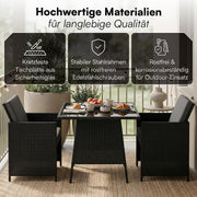 STEELSØN Xenara Conjunto de comedor de 3 piezas, 2 personas, negro/antracita, ratán