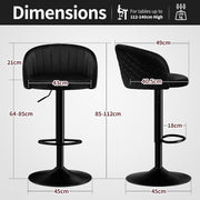 STOOLINK Juego de 2 taburetes de bar, regulables en altura, de tela de terciopelo, giratorios 360°, con respaldo y reposabrazos, para cocina, comedor, café, bistró - Negro