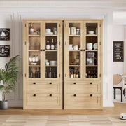 Alacena de cocina estilo granja con puertas de vidrio, armario de almacenamiento de 72 pulgadas con cajones y estantes ajustables para comedor, baño y sala de estar