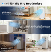 Aire acondicionado portátil 9000 BTU, LEENON 4 en 1, deshumidificador, ventilador y modo sueño, aire acondicionado móvil con tubo de escape, mando a distancia/temporizador 24h, aire acondicionado portátil para habitaciones de hasta 30 m²