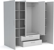 Brent - Armario con espejo, armario ropero (AnxAlxPr) 200x200x60 cm, armario con puertas, armario de dormitorio con estantes - Blanco