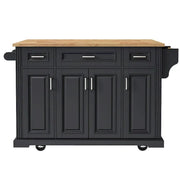 54 Isla de cocina grande con ala abatible de madera de caucho, carro de cocina rodante con textura repujada sobre 4 ruedas con 4 puertas y 3 cajones