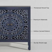 Aparador con almacenamiento, gabinete de almacenamiento con acabado desgastado, 4 puertas talladas y estante ajustable, mueble buffet de madera decorativo