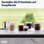 Cafetera superautomática De'Longhi Rivelia EXAM440.55.W con sistema de leche LatteCrema, recipiente de granos intercambiable, 16 bebidas de café y leche con solo tocar un botón, función Extra-Shot, pantalla táctil de 3,5 pulgadas, color blanco