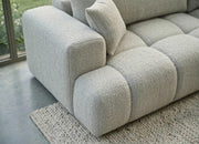 Sofá grande B&B HOME Vitton II, forma en L, tapizado de pana, beige, función cama, arcón, estilo escandinavo (con reposabrazos a la izquierda)