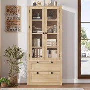 Alacena de cocina estilo granja con puertas de vidrio, armario de almacenamiento de 72 pulgadas con cajones y estantes ajustables para comedor, baño y sala de estar