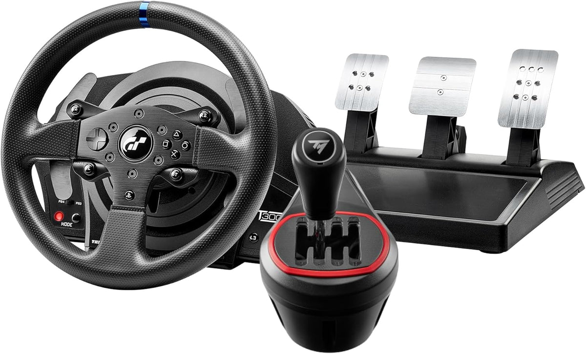 Thrustmaster T300RS GT y TH8S – Volante de carreras y palanca de cambios de alta gama para PS5, PS4, PC – Force Feedback realista y precisión óptima