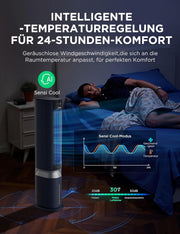 Enfriador de aire Midea Sensicool con refrigeración por agua de 7L | Aire acondicionado portátil sin tubo de escape | Ventilador con refrigeración por agua | Enfriador evaporativo de 2000 m³/h, 6 velocidades, pantalla táctil (azul)