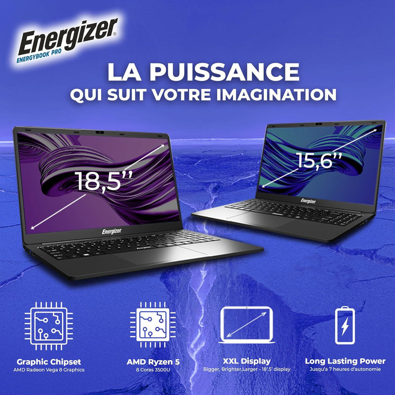 Energizer Energybook Pro 15,6 – PC portátil 15,6’’ FHD IPS, AMD Ryzen 5 3,7 GHz, 16 GB RAM, 512 SSD NVMe, PC portátil Ryzen, Vega 8, batería 6000 mAh, Windows 11, AZERTY (francés)