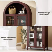 Armario alto con arcos y puertas de cristal, estantería expositora de 5 niveles con estantes ajustables para cocina o sala de estar