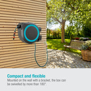 GARDENA Enrollador de manguera automático de pared RollUp L ribete azul - Longitud 30m - Ø13mm - Kit completo - Garantía 5 años 18625-20