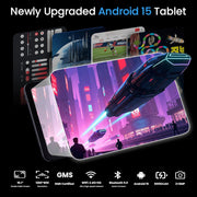 Tableta de 10.1", Android 15, pantalla in-cell, 20 GB (8+12) de RAM, 256 GB de ROM, 1280x800, batería de 6000 mAh, Bluetooth, cámara dual, GMS, WiFi