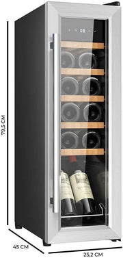 Cecotec Vinoteca de libre instalación Bolero GrandSommelier 1250 CoolWood. Nevera para vinos con capacidad para 12 botellas, temperatura ajustable de 8-18 ºC, luz LED y estantes de madera.