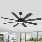 Ventilador de techo negro de 65 pulgadas y 8 aspas con luz y control remoto