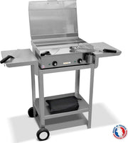 PLANCHAELEC - Pack completo plancha eléctrica NEO E530-2400W - Carro + accesorios - Acero inoxidable - Termostato regulable - 8 personas - Fabricado en Francia - L53 x P43 x A18 cm