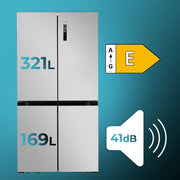 Frigorífico americano de 4 puertas Cecotec de acero inoxidable 490 L CoolMarket 4D 490 Inox E. 183 cm de alto, 91 cm de ancho, bajo consumo, Inverter Plus, refrigeración rápida y congelación rápida, Total NoFrost