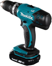 Taladro percutor a batería Makita DHP453RFX2 18 V / 3,0 Ah en maletín de aluminio + juego de accesorios de 96 piezas, azul/plateado