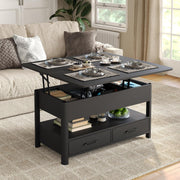 Mesa de centro elevable Furnihold con cajones y compartimento secreto, mesa de salón convertible en mesa de comedor, negro