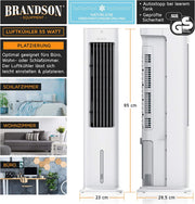 Brandson - Enfriador de aire por agua 5 en 1 - Enfriador evaporativo, humidificador, ventilador y purificador de aire, aire acondicionado portátil sin tubo de escape - Galardonado 2025 - silencioso - depósito de agua de 5 L