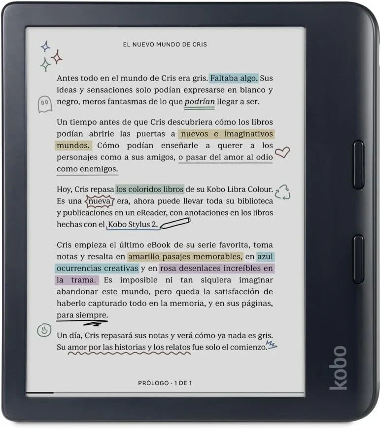 Lector de libros electrónicos Kobo Libra Colour | Pantalla E Ink Kaleido™ 3 de 7" | Temperatura de color y brillo ajustables | Reducción de luz azul | eBooks y audiolibros | Memoria de 32 GB | Resistente al agua | Blanco