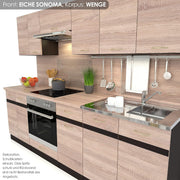 Cocina lineal FIWODO con electrodomésticos - AMPLIABLE - Cocina, cocina equipada en color: Roble Sonoma, 240 cm, con fregadero, grifería, placa, horno, campana extractora, PRODUCTO NUEVO con GARANTÍA