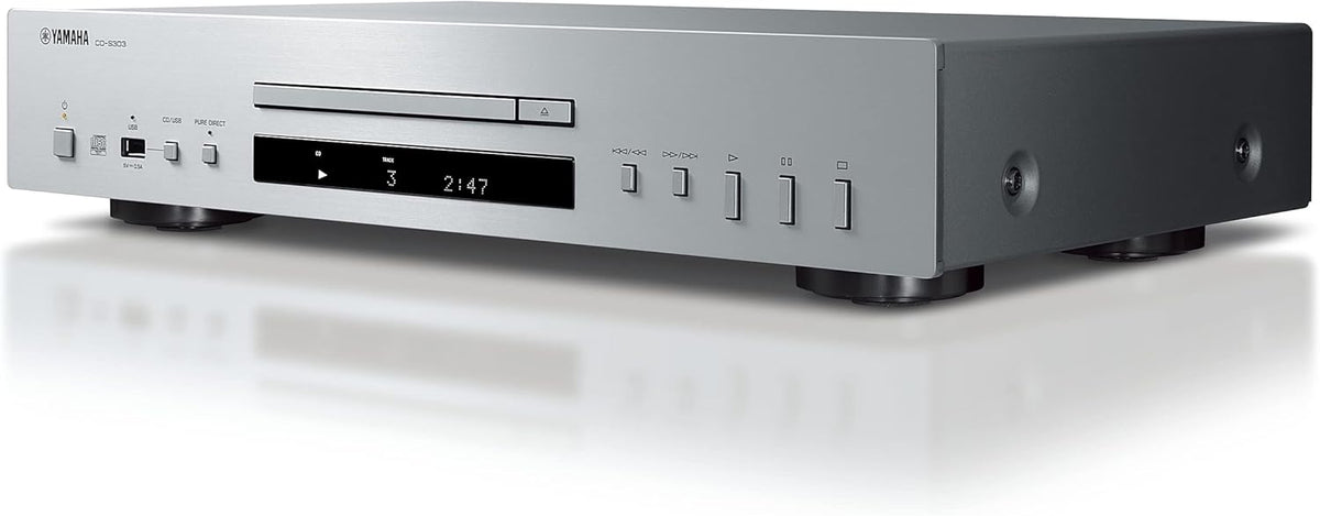 Reproductor de CD Yamaha CD-S303 con convertidor digital-analógico de alto rendimiento de 24 bits/192 kHz, modo Pure Direct, puerto USB, compatible con audio de alta resolución, plata