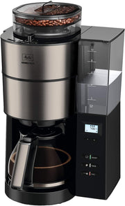 Melitta AromaFresh - Cafetera de filtro - con jarra de cristal - molinillo integrado - función de temporizador - 10 tazas - Negro puro