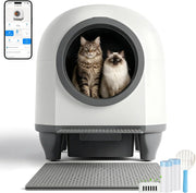 Arenero autolimpiable de 90L con control por aplicación, sensor de seguridad, eliminación de olores y alfombrilla para gatos