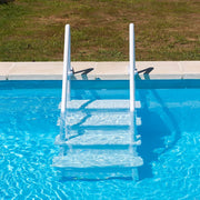 poolomio® Escalera de piscina empotrable de 120 o 132 cm de altura | 80 x 92 x 206 cm de polietileno PEAD | Fácil acceso a la piscina con 4 peldaños antideslizantes y pasamanos