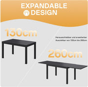 Conjunto de muebles de jardín Devoko para 6 personas, set de mesa y sillas de aluminio 6+1 para balcón, 6 sillas de jardín apilables y 1 mesa de jardín extensible de 130/260 cm, set de muebles de terraza para exterior, gris oscuro