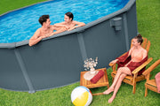 Set completo de piscina con pared de acero Bestway Hydrium redonda 488 x 132 cm, efecto madera gris, piscina de jardín, piscina elevada, filtro de arena