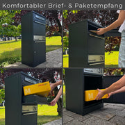Metzler Paketbox Bispo 2, buzón con compartimento grande para paquetes, antracita, personalizado, grabado, acero inoxidable macizo para exteriores