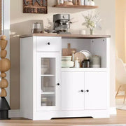 GustoWave Alacena de cocina para microondas con almacenamiento, 3 puertas, 1 cajón y estantes ajustables, gabinete de despensa