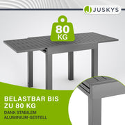 Mesa de jardín Juskys Laki 70x70 cm extensible - Mesa de comedor de aluminio extensible - tablero grande - mesa de aluminio muebles de balcón muebles de jardín antracita