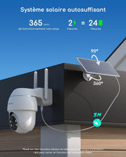 Cámara de vigilancia WiFi exterior inalámbrica COOAU 4MP - 365 días con panel solar - Base + 4 cámaras - 2.5K | 64 GB de almacenamiento local | Panorámica 360° | Cero cuotas mensuales | Compatible con Alexa