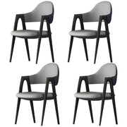 Silla de comedor con reposabrazos de cuero moderna curvada de respaldo abierto