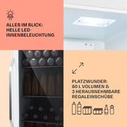 Mininevera Klarstein con puerta de cristal para habitaciones, refrigerador de bebidas con estantes ajustables, pequeño de 80 litros, frigorífico silencioso para interiores/exteriores