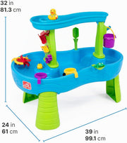 Mesa de agua Step2 Rain Shower con 13 accesorios - Azul y verde | Juego de exterior acuático | Actividad para el jardín