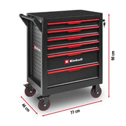 Carro de taller Einhell Accessories vacío, 6 cajones, sistema de bloqueo, guías con rodamientos de bolas, capacidad de carga 135 kg, ruedas con freno