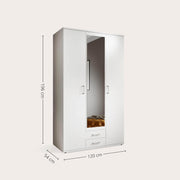 Stella Trading KARL Armario elegante de 3 puertas con gran espacio de almacenamiento - Armario versátil de puertas batientes en color blanco con puerta de espejo - 120 x 195 x 55 cm (ancho/alto/fondo)