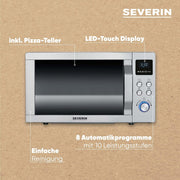 Microondas SEVERIN con función de grill y convección 3 en 1, para descongelar, cocinar y calentar, microondas con plato giratorio, acero inoxidable cepillado/plateado, MW 7774